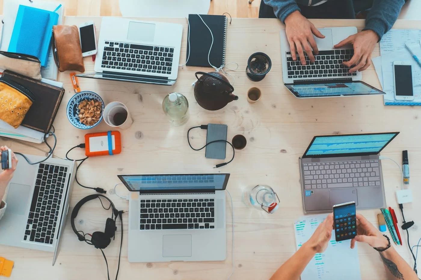 Colleagues collaborating in a bright workspace