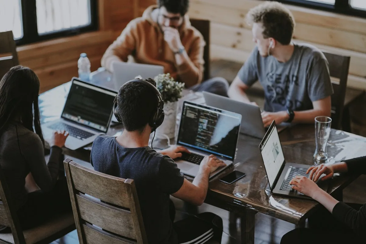Product team working together at a shared table